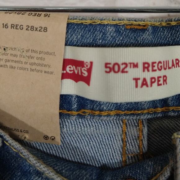 O Levi's 502 Camo Distressed Regular Taper Blue Denim Jeans NWT 16 Reg 28x28 - Picture 10 of 11